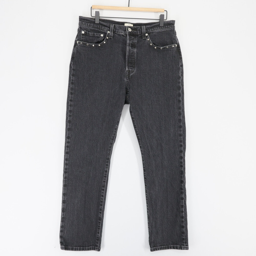 Levis 501 Original Jeans Womens 32x30 Black Button Fly Studded Straight Leg